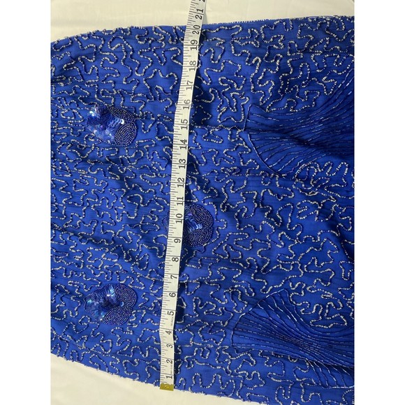 Vintage Elegance by Anuja Blue A Line Sequin and Beaded 100% Silk Skirt M - Picture 10 of 12